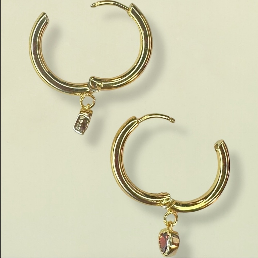 Ruby Simulant CZ Crystal Goldtone Huggie Hoop Earrings Inspired by Meghan Markle - Picture 8 of 13